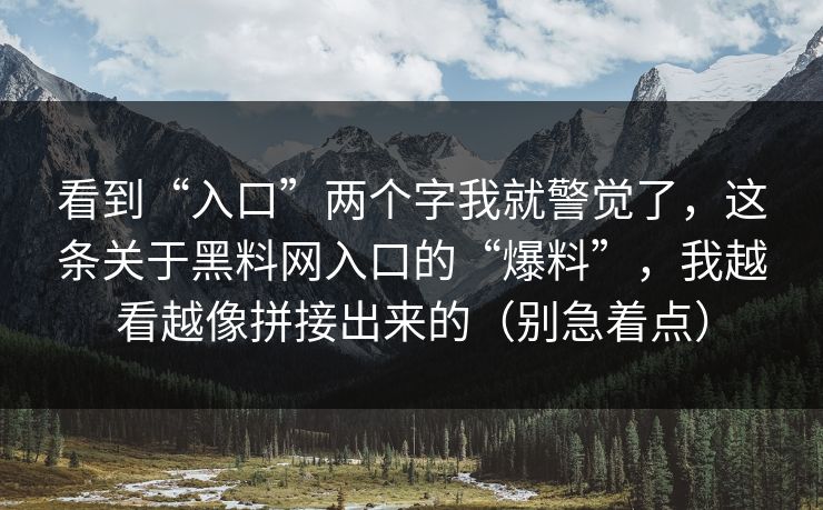 看到“入口”两个字我就警觉了，这条关于黑料网入口的“爆料”，我越看越像拼接出来的（别急着点）