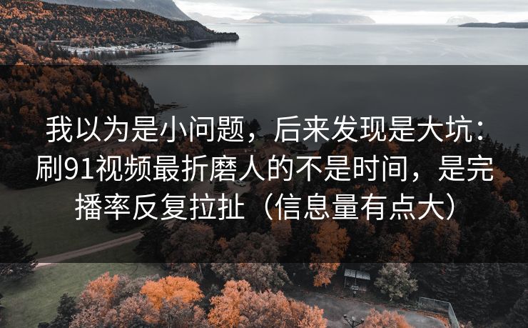 我以为是小问题，后来发现是大坑：刷91视频最折磨人的不是时间，是完播率反复拉扯（信息量有点大）